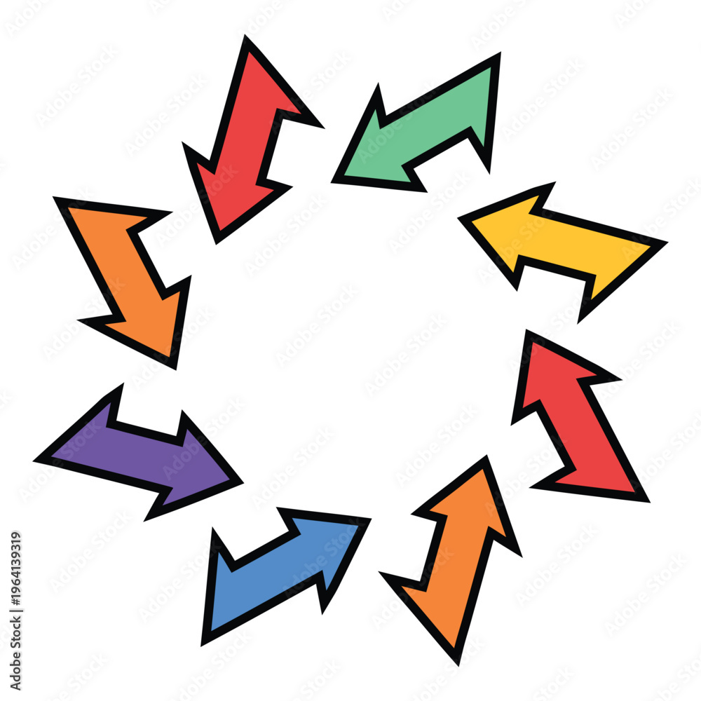 Colorful arrows pointing in different directions in a circular ...
