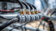 © touseef - Installation of electrical cable lines with protective cable glands on control panel wiring, close-up of grounded earth cable connection showing industrial safety system, power distribution setup and