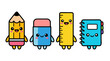 © Attaphol - Set of four cute colored chibi school supply friend monsters