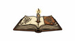 © Singo - Open ancient book with a burning candle in the middle, casting a warm glow
