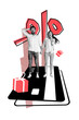 © deagreez - Vertical photo collage of two astonished girl guy stand credit card deposit present percent offer bargain isolated on painted background