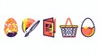© Destria - Flat Geometric Icon Set of Easter Egg, Art Palette and Shopping Basket