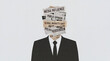 © Jiraporn - Businessman abstract newspaper overlay suit concept. Abstract representation of media influence and public opinion.