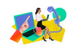 © deagreez - Composite art 3d creative image collage of serious businesswoman sit coffee cup type laptop dispatcher work telephone handset hand