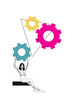 © deagreez - Vertical art banner collage of excited girl hold gearwheel setting improvement optimization procedure fix mechanism development