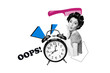 © deagreez - Creative photo poster trend art collage image of astonished housewife pouted lips hairbrush care hairdo time limit expire alarm ring