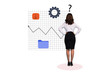 © deagreez - Creative art trend banner collage of anonym businesswoman stand back question mark arrow development folder documentation progress