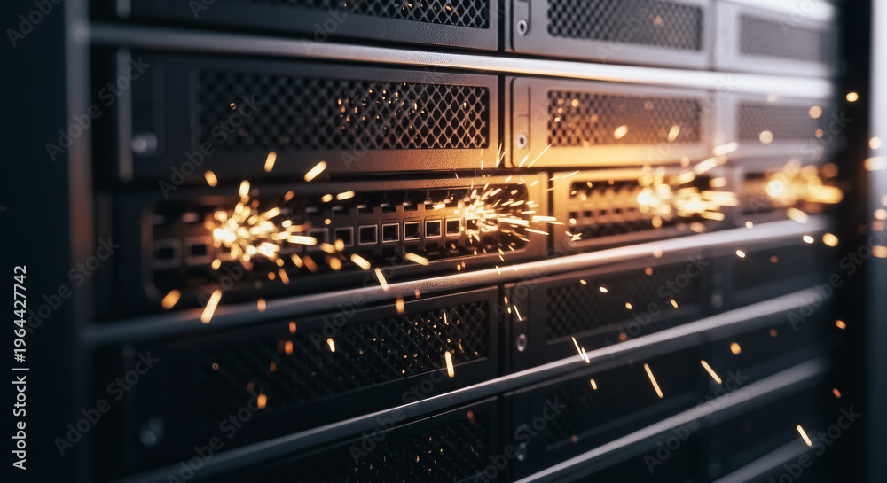 Server Rack Sparks Foto de Stock Data Center Server Rack Short Circuit with Explosive ...