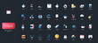 © Iconic Prototype - Gradient flat style icons set with daily planning, productivity, lifestyle, work, fitness, leisure, and organization elements on dark UI background vector illustration.