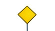 © Iura - Isolated blank yellow diamond shaped road sign on a grey pole, empty caution symbol.