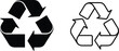 © meerobeul - Black and white recycle symbol line art and solid version recycling arrow icon design.