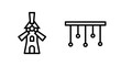 © SM - Set of line icons featuring a traditional windmill and a modern hanging lighting fixture for architectural design and interior decoration projects