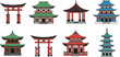 © Prodip - Set of traditional Asian temples pagodas and torii gates isolated on white background cultural architecture vector illustration collection