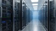 © AAA - Modern Data Center Server Room with Blue LED Lights and High Speed Connectivity