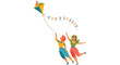 © hai - Two people flying kite vector illustration on white background