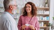 © Fiverr/fazilazia703 - Smiling young woman consulting with a friendly male pharmacist at a modern pharmacy, receiving medication advice or discussing a prescription.