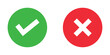 © Fiza - Green circle with a white right checkmark next to a red circle with a white wrong tick mark vector design, symbolizing correct and incorrect choices.