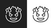 © VectorStockDesign - Smiling with horns emoji icon. Linear black, white icon from emoji collection. Outline smiling with horns emoji vector. Thin line symbol isolated on white and black background