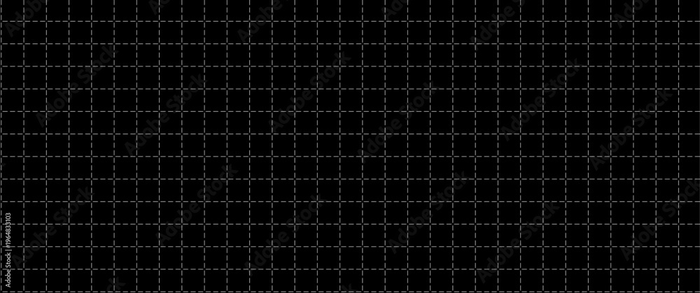 Seamless pattern dashed node grid blueprint, black surface. Center ...