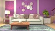 © junart - Living room interior with purple walls and modern decor.