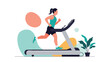 © Adrien - Young woman in athletic wear running on a modern treadmill for fitness and health with abstract shapes and a plant in background.