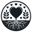 © Iryna - Heart-Shaped Tree with Roots and Leaves in Circle Emblem. Love and Growth Concept. Symbol of Life and Connection