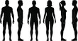 © Mou - Black silhouette collection of male and female human body standing in front side and back view isolated on white background