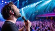 © savittree - Singer Performing Live on Stage with Bright Lights and Engaged Crowd in a Vibrant Music Concert Atmosphere