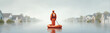 © pattozher - Rising Tide: A lone rescue worker navigates a flooded suburban landscape, symbolizing resilience amidst the devastation. The photo captures a moment of solemnity.