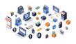 © MdSirazul - Online shopping and banking isometric illustration set with payment devices money transfer and ecommerce platform elements for web design