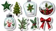 © savittree - Colorful Christmas Decorations Including Trees, Ornaments, Holly, and Bows for Festive Celebrations and Seasonal Crafts