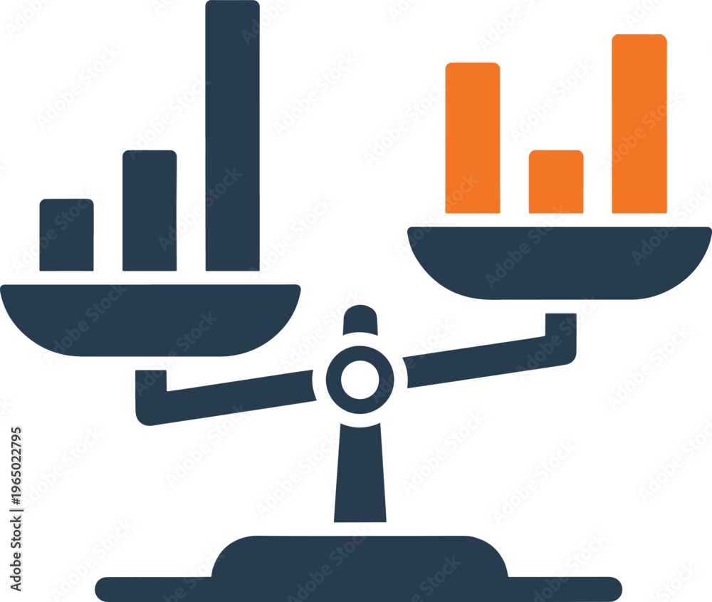 Balance scale weighing different bar graphs representing comparison of ...
