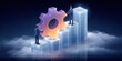 © javu - Business professionals collaborate glowing gear and bar chart cloud platform showing teamwork