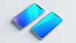 © Tanjila - Two modern smartphones with blue gradient screens on a light gray background