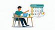 © Ольга Старкова - Young man working on laptop and pointing at calendar on desk