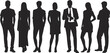 © Shohidul - Silhouetted figures standing together, diverse attire, casual and formal clothing, group illustration, teamwork concept, unity, diversity, people outline, posture variation
