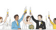 © il - Happy Wedding Couple Toasting Champagne with Guests