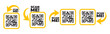 © Marina - Scan me icon set with QR code and arrow. Qrcode template collection for mobile app