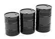 © RAZIA - Three black metal industrial barrels of varying sizes arranged side-by-side isolated on transparent background