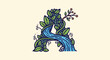 © dimas - Nature-inspired letter A with flowing water, leaves, and berries