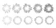 © backup16 - Round sunburst, line radial exploding frame icon set. Set fluffy pom poms. Circles made of black lines from center, manga comic speed effect, explosion or radial bursts. Vector illustration.