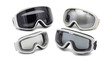 © Robert - Assortment of white and grey ski goggles with diverse reflective and dark lenses for winter sports.