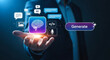 © Holographic_Creation - Futuristic Generative Artificial Intelligence Concept with Digital Icons for Content Automation and Creative Technology