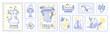 © Olga Che - Italian summer poster with Mediterranean lemon pattern, vintage stamp frame. Italian coastal design with summer beach border, Greek column statue, lemon. Italy postcard, Amalfi seafood doodle stamp bg