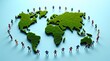 © Niloy - Tiny Colorful People Figures Circling a Green Mossy Earth Globe.