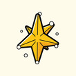 © Wantoo - A two-layered, geometric star illustration in bright yellow, outlined in black, with white circles at the points, over a light beige background