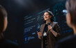 © Konstantin Yuganov - Confident Businesswoman Giving Inspiring Presentation at Technol