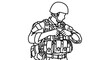 © parlan - Soldier in tactical gear adjusting vest, military training, combat readiness