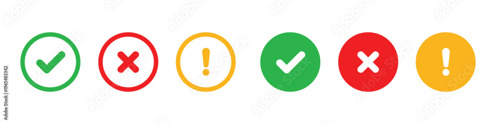 Status Check icon set. Status approval and warning notification symbols ...