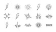 © Nirob - Minimal electric discharge and lightning effects set with spark energy symbols black and white vector
